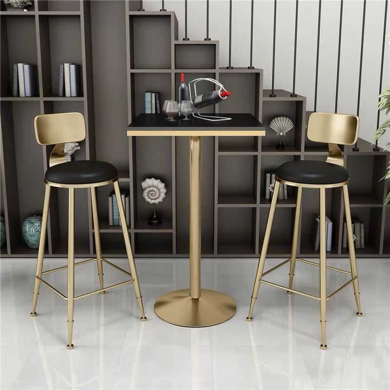 Mesa de comedor de bar de mármol sintético, mesa de vino con base de pedestal de metal