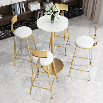 Mesa de comedor de bar de mármol sintético, mesa de vino con base de pedestal de metal