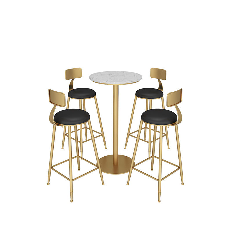 Mesa de comedor de bar de mármol sintético, mesa de vino con base de pedestal de metal