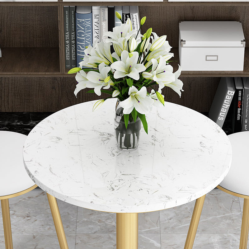 Mesa de comedor de bar de mármol sintético, mesa de vino con base de pedestal de metal