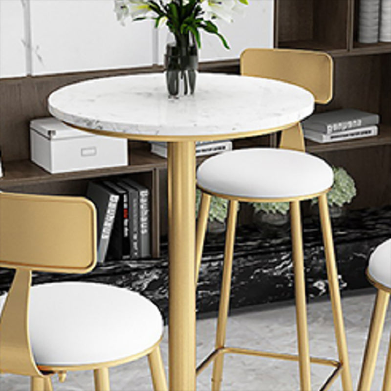 Mesa de comedor de bar de mármol sintético, mesa de vino con base de pedestal de metal