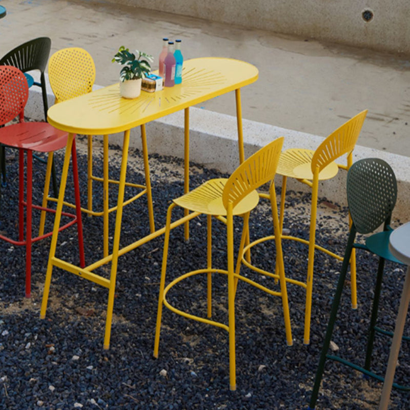 Modern Oval Pub Table Metal Bar Height Table with Footrest for Outdoor 55.1"L x 15.7"W x 41.3"H Yellow Without Chairs Clearhalo 'Bar Furniture' 'Bar Tables' 'bar_tables' 'furn' 'furn_bar_tables' 'Furniture' 'Kitchen & Dining Furniture' 6162879
