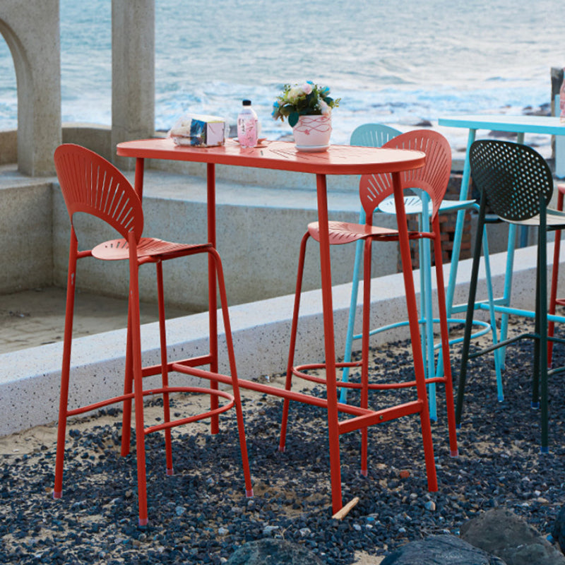 Modern Oval Pub Table Metal Bar Height Table with Footrest for Outdoor 55.1"L x 15.7"W x 41.3"H Orange Without Chairs Clearhalo 'Bar Furniture' 'Bar Tables' 'bar_tables' 'furn' 'furn_bar_tables' 'Furniture' 'Kitchen & Dining Furniture' 6162882