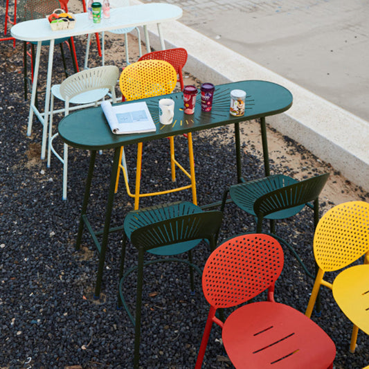 Modern Oval Pub Table Metal Bar Height Table with Footrest for Outdoor