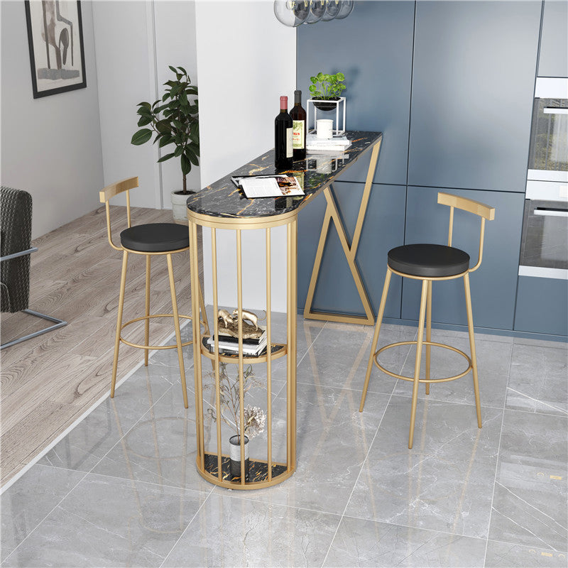 Modern Stone Bar Table Dining Table with Storage Shelves for Kitchen Living Room 63"L x 15.7"W x 41.3"H Black Without Chairs Clearhalo 'Bar Furniture' 'Bar Tables' 'bar_tables' 'furn' 'furn_bar_tables' 'Furniture' 'Kitchen & Dining Furniture' 6162896