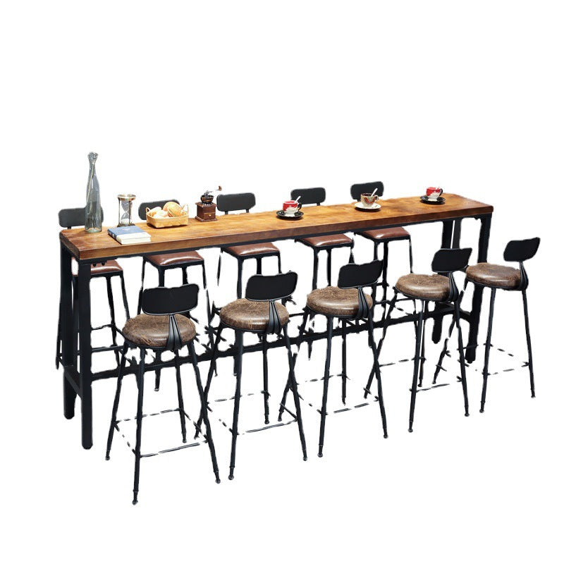 Table de bar industrielle Table de pub rectangulaire en bois massif pour l'intérieur