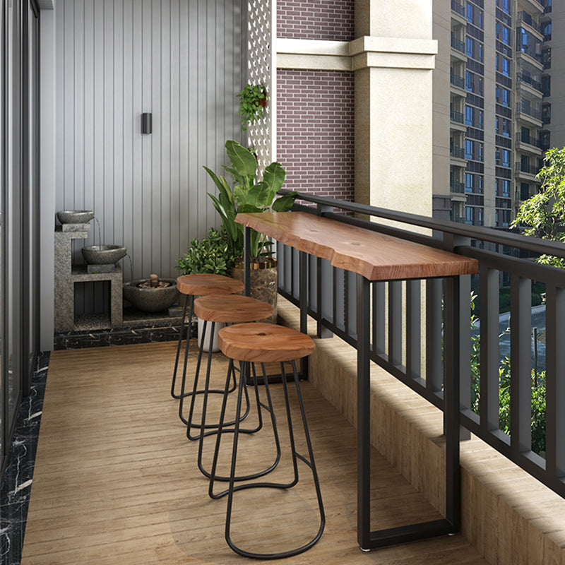 Mesa de Bar moderna, mesa de Pub de madera maciza de hierro negro con pedestal doble para Patio