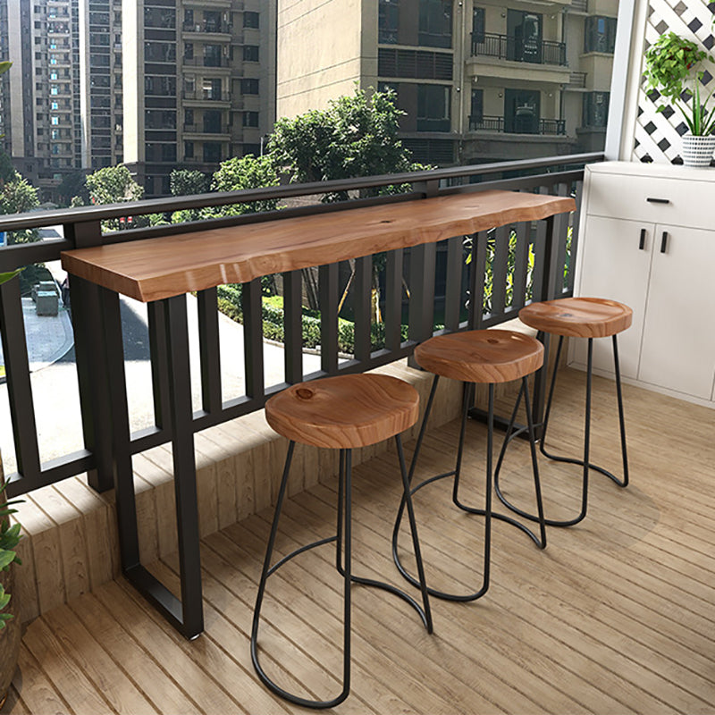 Mesa de Bar moderna, mesa de Pub de madera maciza de hierro negro con pedestal doble para Patio