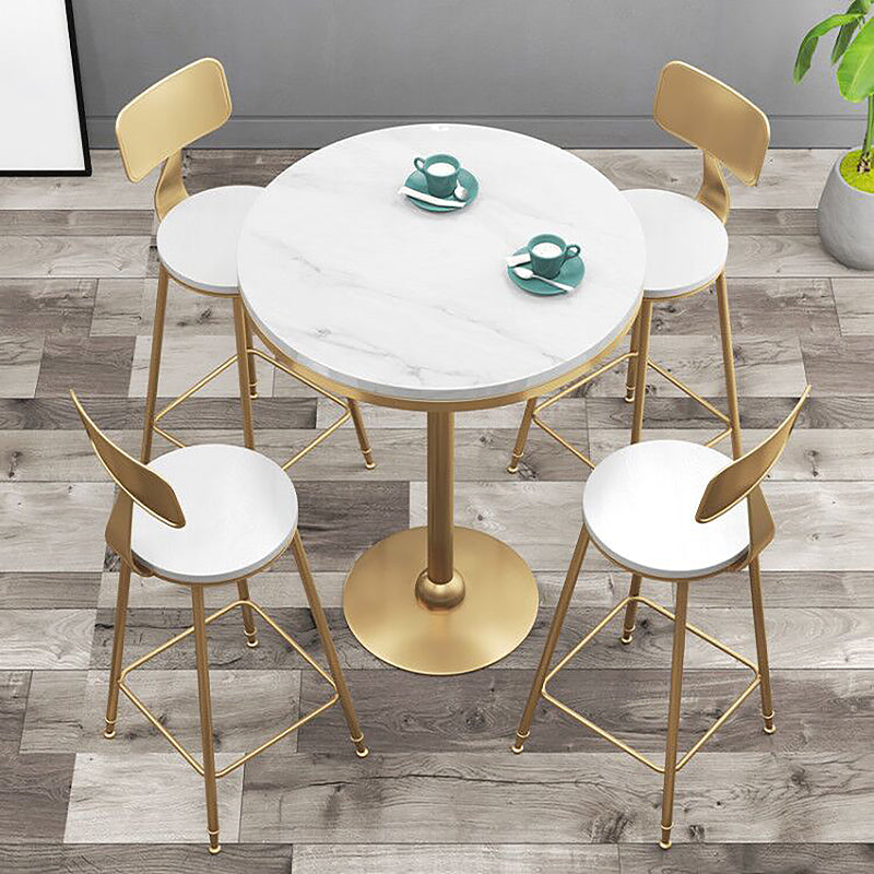 Gold Base Bar Table White Stone Fixed Pub Height Dining Table 19.7"L x 19.7"W x 41.3"H Round Without Chairs Clearhalo 'Bar Furniture' 'Bar Tables' 'bar_tables' 'furn' 'furn_bar_tables' 'Furniture' 'Kitchen & Dining Furniture' 6163042