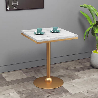 Gold Base Bar Table White Stone Fixed Pub Height Dining Table 19.7"L x 19.7"W x 41.3"H Square Without Chairs Clearhalo 'Bar Furniture' 'Bar Tables' 'bar_tables' 'furn' 'furn_bar_tables' 'Furniture' 'Kitchen & Dining Furniture' 6163051