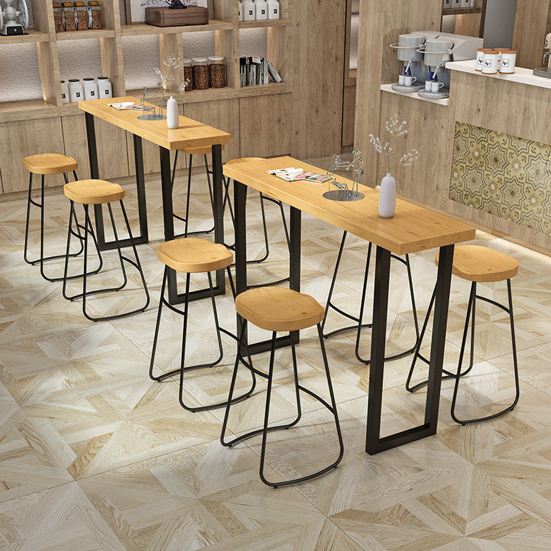 Table de Bar en bois massif naturel, Base luge, Table à manger pour cuisine, salon, café