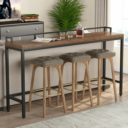 Modern 41.3"H Bar Table Black Iron Solid Wood Pub Table for Living Room Without Chairs Clearhalo 'Bar Furniture' 'Bar Tables' 'bar_tables' 'furn' 'furn_bar_tables' 'Furniture' 'Kitchen & Dining Furniture' 6163216