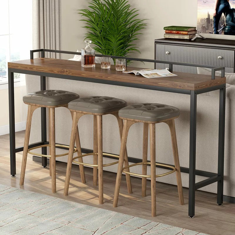 Modern 41.3"H Bar Table Black Iron Solid Wood Pub Table for Living Room 94.5"L x 15.7"W x 41.3"H Without Chairs Clearhalo 'Bar Furniture' 'Bar Tables' 'bar_tables' 'furn' 'furn_bar_tables' 'Furniture' 'Kitchen & Dining Furniture' 6163219