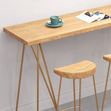 Rectangle Solid Wood Bar Table Metal Base Table for Kitchen Living Room Coffee Room