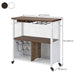 Modern Rolling Kitchen Cart Wood Rectangular Kitchen Island Cart with Wine Rack