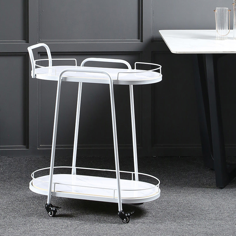 Contemporary Style Oval Prep Table Rolling Metal Prep Table for Kitchen White Frosted White Clearhalo 'furn' 'furn_kitchen_islands_carts' 'Furniture' 'Kitchen & Dining Furniture' 'Kitchen Islands & Carts' 'kitchen_islands_carts' 6165753