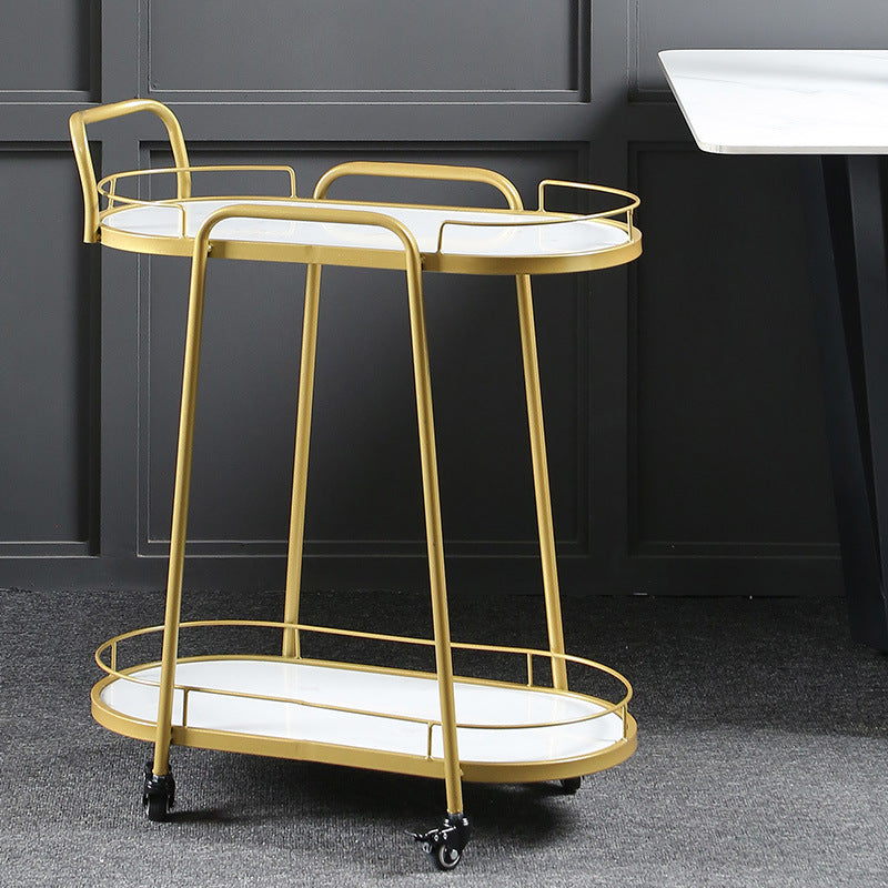 Contemporary Style Oval Prep Table Rolling Metal Prep Table for Kitchen Gold White Clearhalo 'furn' 'furn_kitchen_islands_carts' 'Furniture' 'Kitchen & Dining Furniture' 'Kitchen Islands & Carts' 'kitchen_islands_carts' 6165757