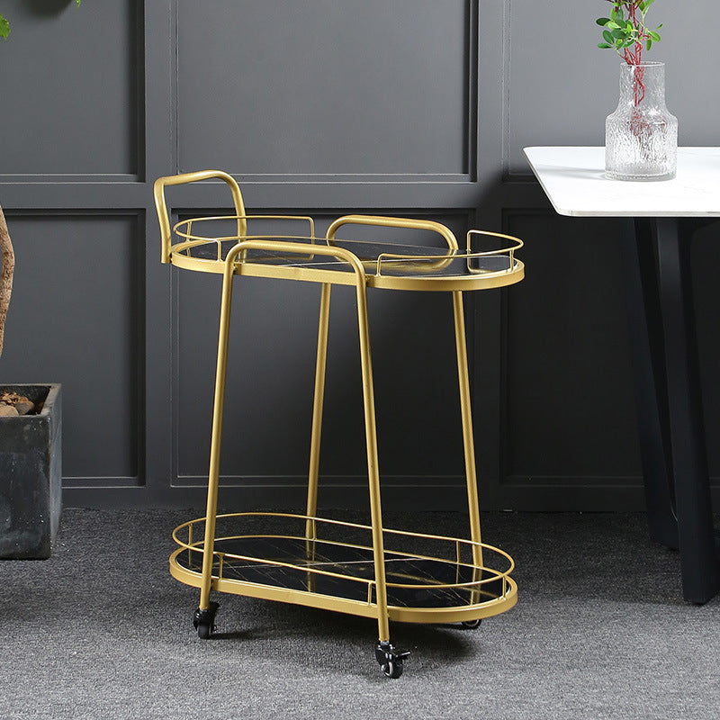 Contemporary Style Oval Prep Table Rolling Metal Prep Table for Kitchen Gold Black Clearhalo 'furn' 'furn_kitchen_islands_carts' 'Furniture' 'Kitchen & Dining Furniture' 'Kitchen Islands & Carts' 'kitchen_islands_carts' 6165759