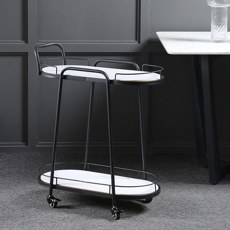 Contemporary Style Oval Prep Table Rolling Metal Prep Table for Kitchen Black White Clearhalo 'furn' 'furn_kitchen_islands_carts' 'Furniture' 'Kitchen & Dining Furniture' 'Kitchen Islands & Carts' 'kitchen_islands_carts' 6165765