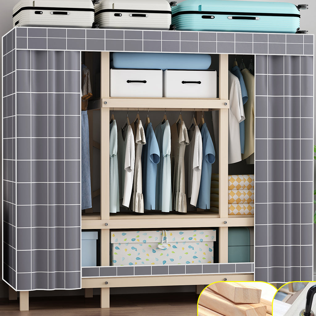 Contemporary Style Wardrobe Pine Solid Wood 1-Door Wardrobe Closet for Bedroom 59"L x 18"W x 66"H Grey Clearhalo 'Armoires & Wardrobes' 'armoires_wardrobes' 'Bedroom Furniture' 'furn' 'furn_armoires_wardrobes' 'Furniture' 6165868
