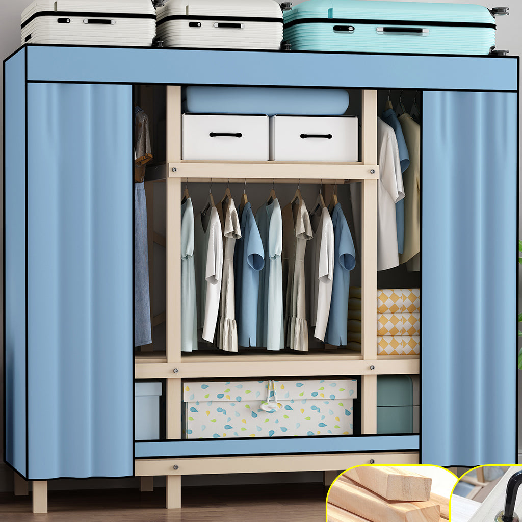 Contemporary Style Wardrobe Pine Solid Wood 1-Door Wardrobe Closet for Bedroom 59"L x 18"W x 66"H Blue Clearhalo 'Armoires & Wardrobes' 'armoires_wardrobes' 'Bedroom Furniture' 'furn' 'furn_armoires_wardrobes' 'Furniture' 6165871