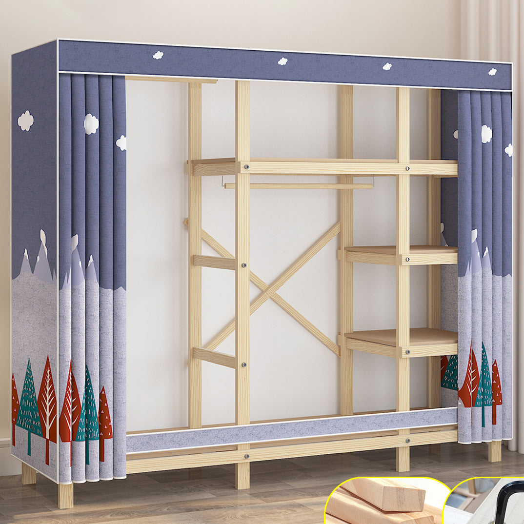 Contemporary Style Wardrobe Pine Solid Wood 1-Door Wardrobe Closet for Bedroom 67"L x 18"W x 66"H Blue Clearhalo 'Armoires & Wardrobes' 'armoires_wardrobes' 'Bedroom Furniture' 'furn' 'furn_armoires_wardrobes' 'Furniture' 6165878