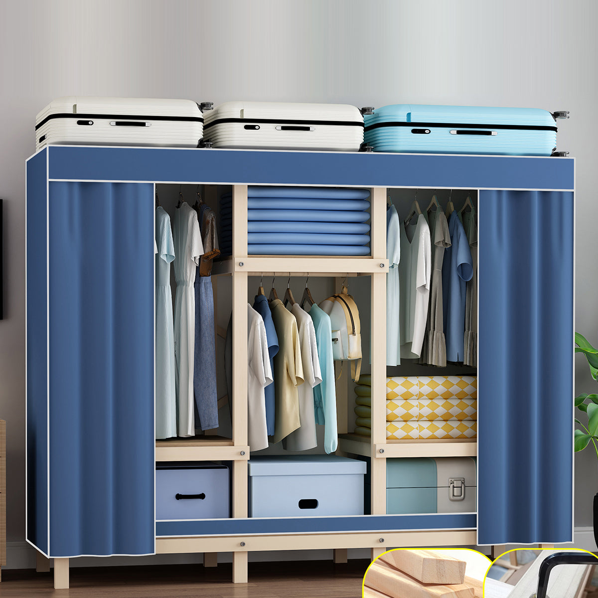 Contemporary Style Wardrobe Pine Solid Wood 1-Door Wardrobe Closet for Bedroom 79"L x 18"W x 66"H Light Blue Clearhalo 'Armoires & Wardrobes' 'armoires_wardrobes' 'Bedroom Furniture' 'furn' 'furn_armoires_wardrobes' 'Furniture' 6165889