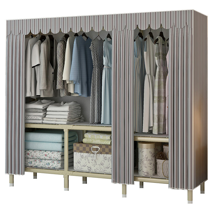 Contemporary Style Steel Wardrobe Cloth Rod Included Wardrobe Closet with Legs 64.2"L x 17.7"W x 66.9"H Brown Clearhalo 'Armoires & Wardrobes' 'armoires_wardrobes' 'Bedroom Furniture' 'furn' 'furn_armoires_wardrobes' 'Furniture' 6165946