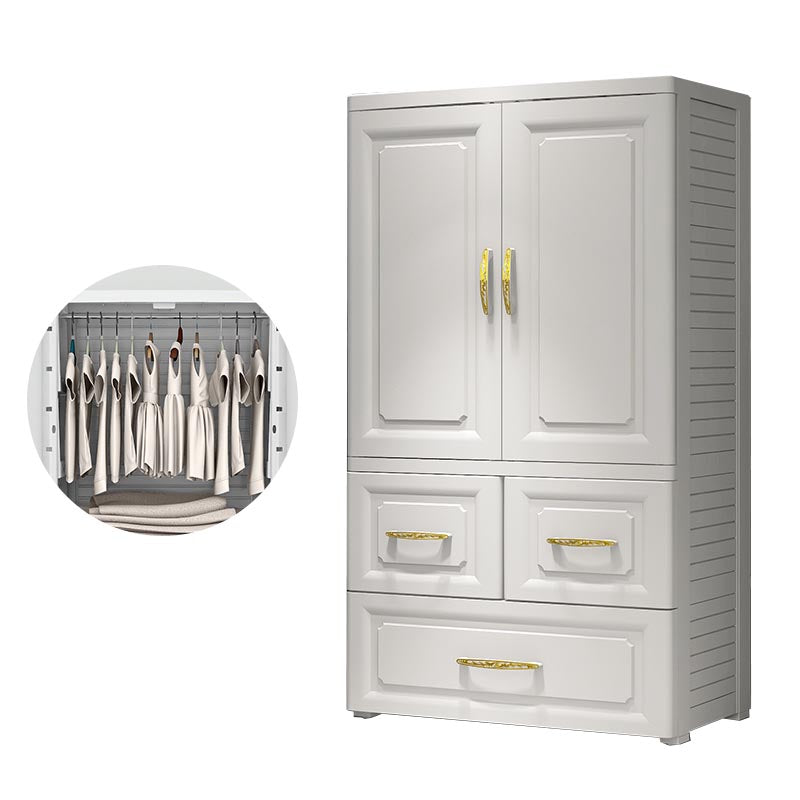 Contemporary Wardrobe Closet Plastic Wardrobe Cabinet with Legs 23"L x 15"W x 43"H White With Clothing Rod Clearhalo 'Armoires & Wardrobes' 'armoires_wardrobes' 'Bedroom Furniture' 'furn' 'furn_armoires_wardrobes' 'Furniture' 6166097
