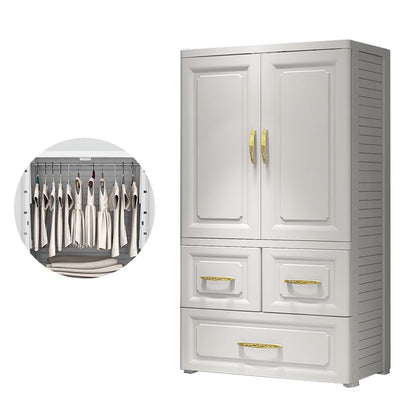 Contemporary Wardrobe Closet Plastic Wardrobe Cabinet with Legs 23"L x 15"W x 43"H White With Clothing Rod Clearhalo 'Armoires & Wardrobes' 'armoires_wardrobes' 'Bedroom Furniture' 'furn' 'furn_armoires_wardrobes' 'Furniture' 6166097