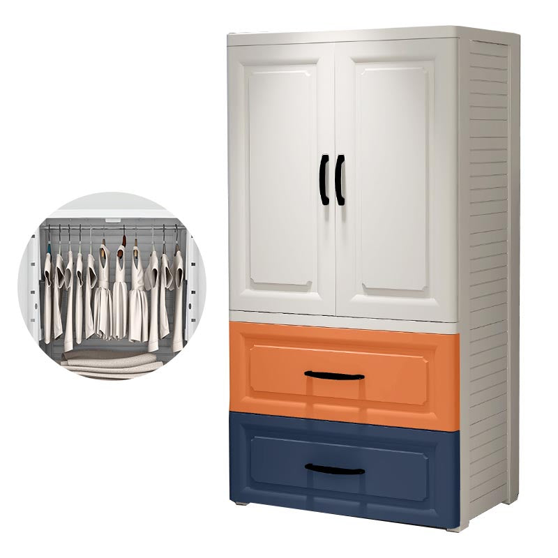 Contemporary Wardrobe Closet Plastic Wardrobe Cabinet with Legs 23"L x 15"W x 43"H White-Orange With Clothing Rod Clearhalo 'Armoires & Wardrobes' 'armoires_wardrobes' 'Bedroom Furniture' 'furn' 'furn_armoires_wardrobes' 'Furniture' 6166098