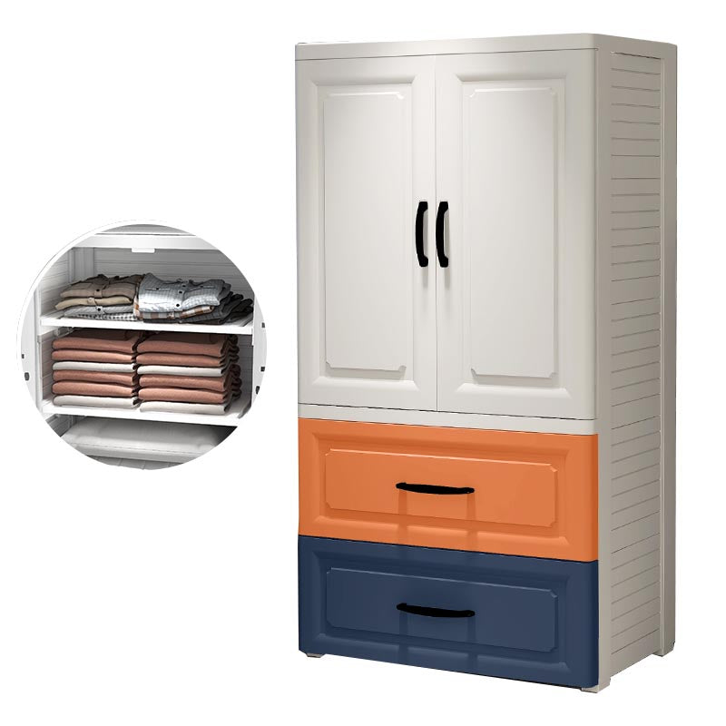 Contemporary Wardrobe Closet Plastic Wardrobe Cabinet with Legs 23"L x 15"W x 43"H White-Orange Without Clothing Rod Clearhalo 'Armoires & Wardrobes' 'armoires_wardrobes' 'Bedroom Furniture' 'furn' 'furn_armoires_wardrobes' 'Furniture' 6166101