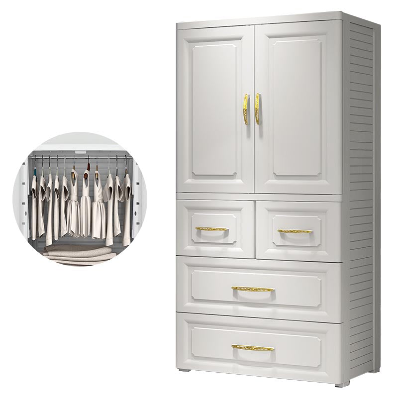 Contemporary Wardrobe Closet Plastic Wardrobe Cabinet with Legs 23"L x 15"W x 51.5"H White With Clothing Rod Clearhalo 'Armoires & Wardrobes' 'armoires_wardrobes' 'Bedroom Furniture' 'furn' 'furn_armoires_wardrobes' 'Furniture' 6166103