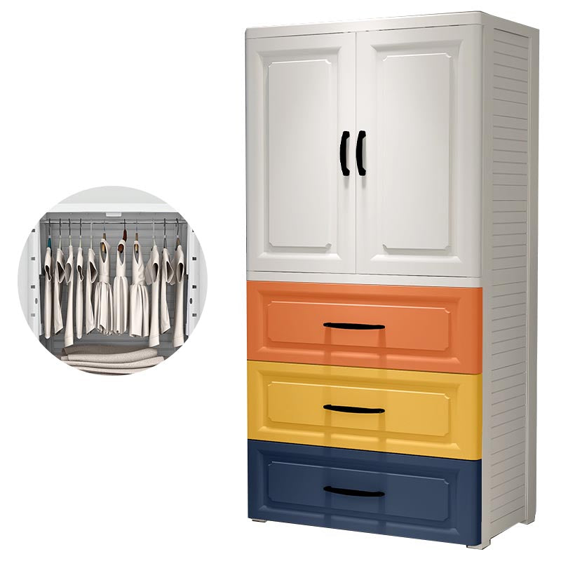 Contemporary Wardrobe Closet Plastic Wardrobe Cabinet with Legs 23"L x 15"W x 51.5"H White-Orange With Clothing Rod Clearhalo 'Armoires & Wardrobes' 'armoires_wardrobes' 'Bedroom Furniture' 'furn' 'furn_armoires_wardrobes' 'Furniture' 6166107