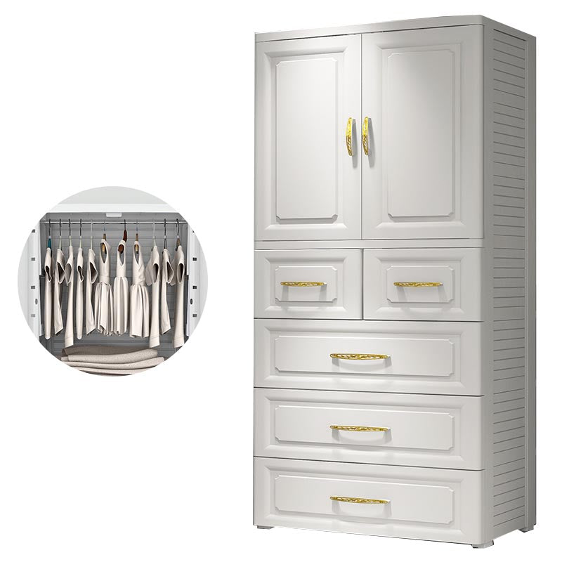 Contemporary Wardrobe Closet Plastic Wardrobe Cabinet with Legs 23"L x 15"W x 60"H White With Clothing Rod Clearhalo 'Armoires & Wardrobes' 'armoires_wardrobes' 'Bedroom Furniture' 'furn' 'furn_armoires_wardrobes' 'Furniture' 6166110