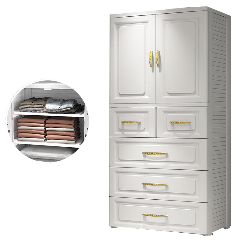 Contemporary Wardrobe Closet Plastic Wardrobe Cabinet with Legs 23"L x 15"W x 60"H White Without Clothing Rod Clearhalo 'Armoires & Wardrobes' 'armoires_wardrobes' 'Bedroom Furniture' 'furn' 'furn_armoires_wardrobes' 'Furniture' 6166112