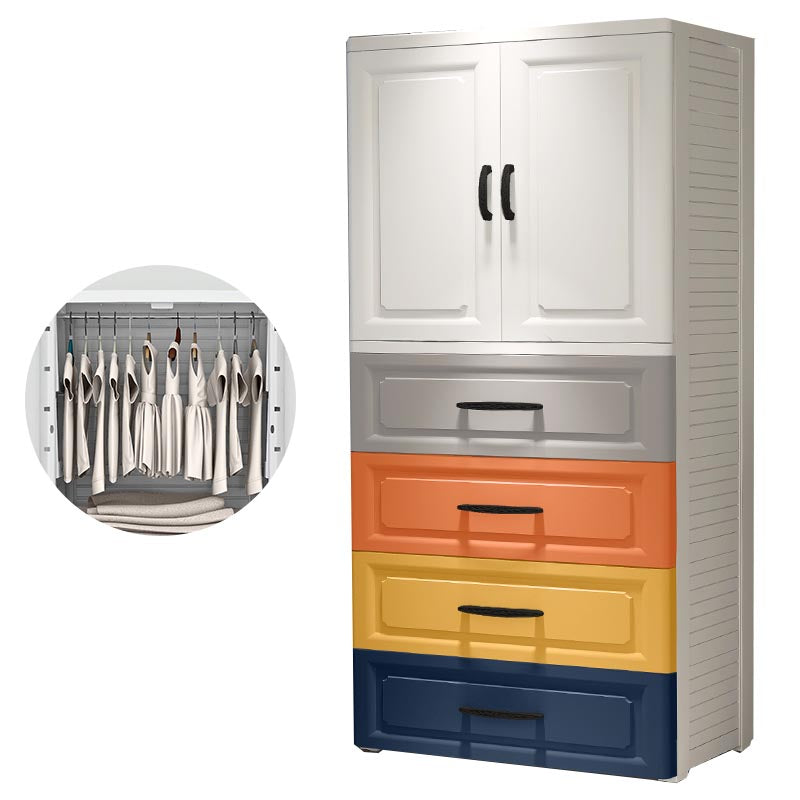 Contemporary Wardrobe Closet Plastic Wardrobe Cabinet with Legs 23"L x 15"W x 60"H White-Orange With Clothing Rod Clearhalo 'Armoires & Wardrobes' 'armoires_wardrobes' 'Bedroom Furniture' 'furn' 'furn_armoires_wardrobes' 'Furniture' 6166114