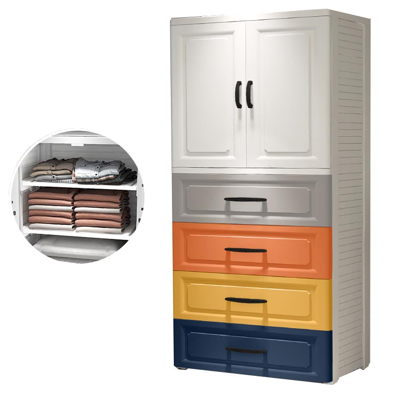 Contemporary Wardrobe Closet Plastic Wardrobe Cabinet with Legs 23"L x 15"W x 60"H White-Orange Without Clothing Rod Clearhalo 'Armoires & Wardrobes' 'armoires_wardrobes' 'Bedroom Furniture' 'furn' 'furn_armoires_wardrobes' 'Furniture' 6166116