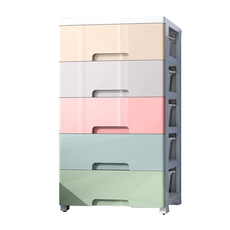 Non-Hanging Armoire with Drawer Contemporary Storage Cabinet 18"L x 12"W x 33"H Grey-Pink-Yellow Clearhalo 'Armoires & Wardrobes' 'armoires_wardrobes' 'Bedroom Furniture' 'furn' 'furn_armoires_wardrobes' 'Furniture' 6166131
