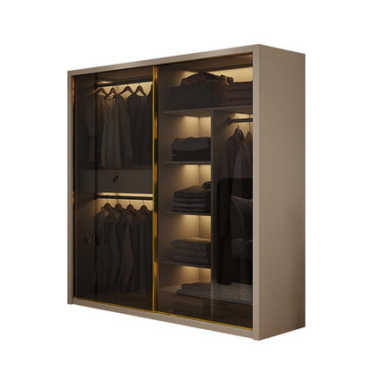 Modern Style Glass Wardrobe Cloth Rod Included Wardrobe Closet with 1-Drawer