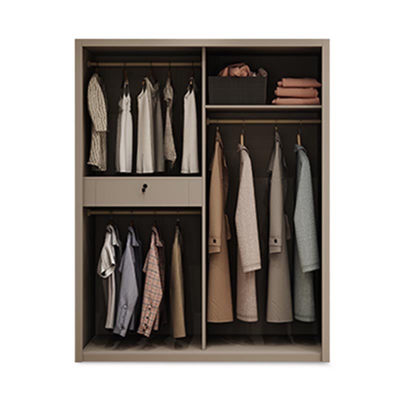Modern Style Glass Wardrobe Cloth Rod Included Wardrobe Closet with 1-Drawer