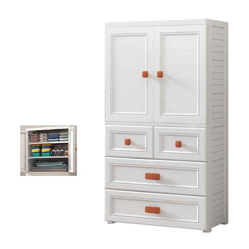 White Plastic Wardrobe Armoire with Legs Contemporary Wardrobe Closet 27.6"L x 14.6"W x 49.6"H Without Clothing Rod 2 Clearhalo 'Armoires & Wardrobes' 'armoires_wardrobes' 'Bedroom Furniture' 'furn' 'furn_armoires_wardrobes' 'Furniture' 6166213