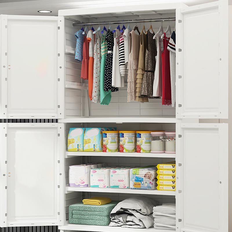 White Plastic Wardrobe Armoire with Legs Contemporary Wardrobe Closet Clearhalo 'Armoires & Wardrobes' 'armoires_wardrobes' 'Bedroom Furniture' 'furn' 'furn_armoires_wardrobes' 'Furniture' 6166217