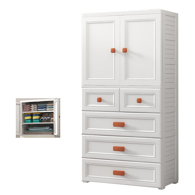 White Plastic Wardrobe Armoire with Legs Contemporary Wardrobe Closet 27.6"L x 14.6"W x 57.5"H Without Clothing Rod 2 Clearhalo 'Armoires & Wardrobes' 'armoires_wardrobes' 'Bedroom Furniture' 'furn' 'furn_armoires_wardrobes' 'Furniture' 6166219