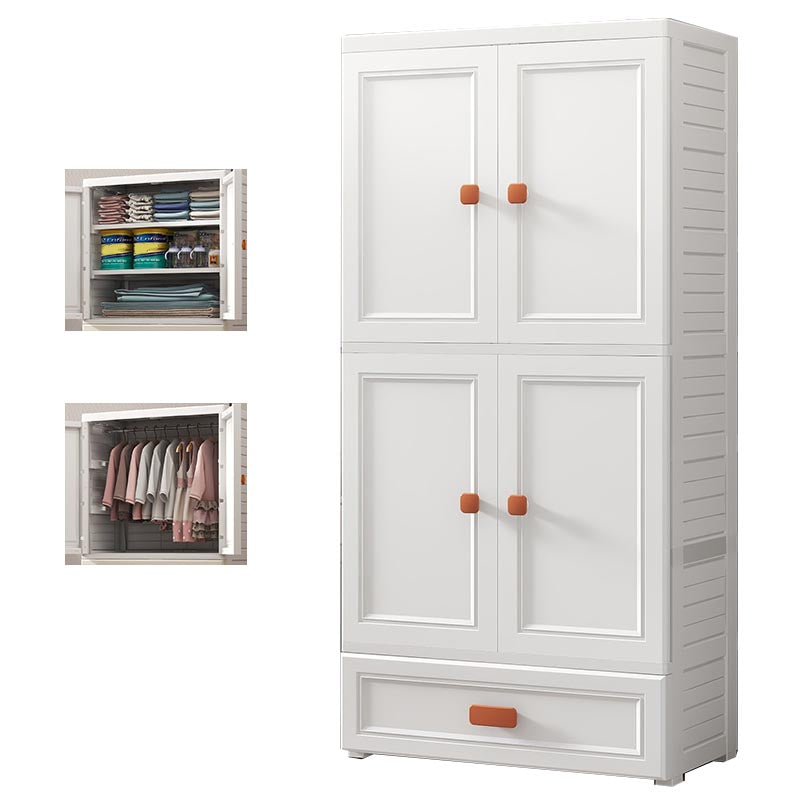 White Plastic Wardrobe Armoire with Legs Contemporary Wardrobe Closet 27.6"L x 14.6"W x 57.5"H With Clothing Rod 4 Clearhalo 'Armoires & Wardrobes' 'armoires_wardrobes' 'Bedroom Furniture' 'furn' 'furn_armoires_wardrobes' 'Furniture' 6166221