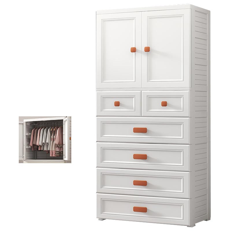 White Plastic Wardrobe Armoire with Legs Contemporary Wardrobe Closet 27.6"L x 14.6"W x 65.4"H With Clothing Rod 2 Clearhalo 'Armoires & Wardrobes' 'armoires_wardrobes' 'Bedroom Furniture' 'furn' 'furn_armoires_wardrobes' 'Furniture' 6166223