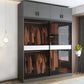 Armoire en verre de style moderne placard de garde-robe de couleur gris avec porte coulissante