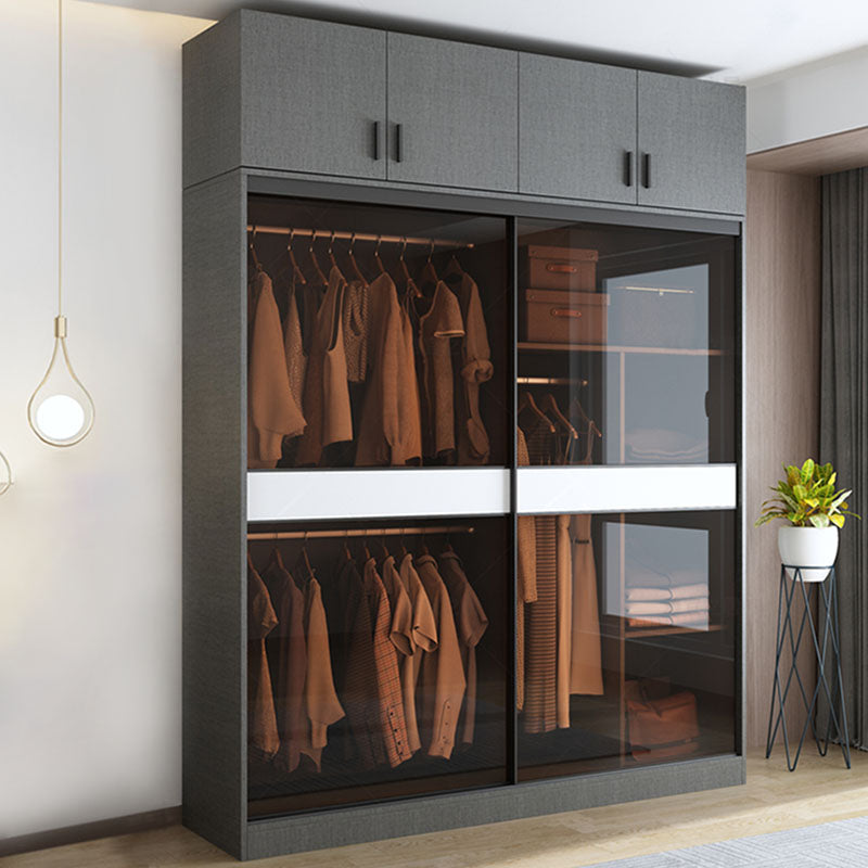 Armoire en verre de style moderne placard de garde-robe de couleur gris avec porte coulissante