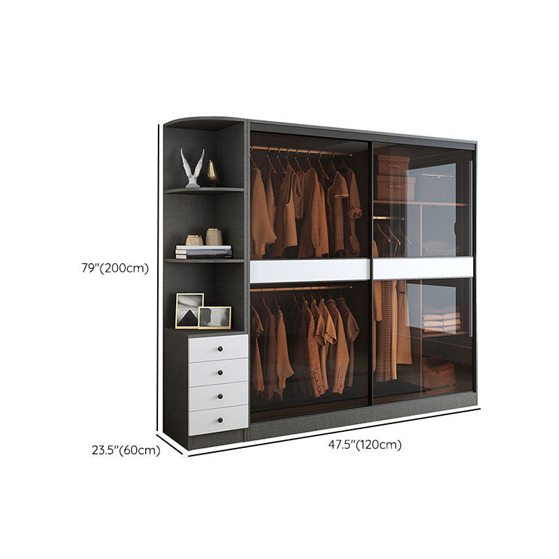 Armoire en verre de style moderne placard de garde-robe de couleur gris avec porte coulissante