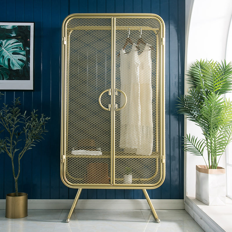 Modern Hinged Door Wardrobe for Home Matte Finish Cabinet with Metal Frame Clearhalo 'Armoires & Wardrobes' 'armoires_wardrobes' 'Bedroom Furniture' 'furn' 'furn_armoires_wardrobes' 'Furniture' 6166340